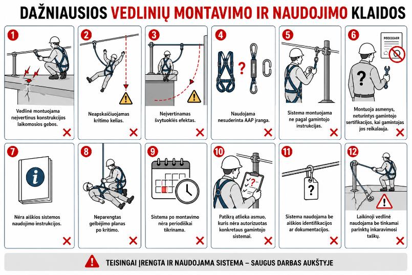 Dažniausios vedlinių montavimo ir naudojimo klaidos