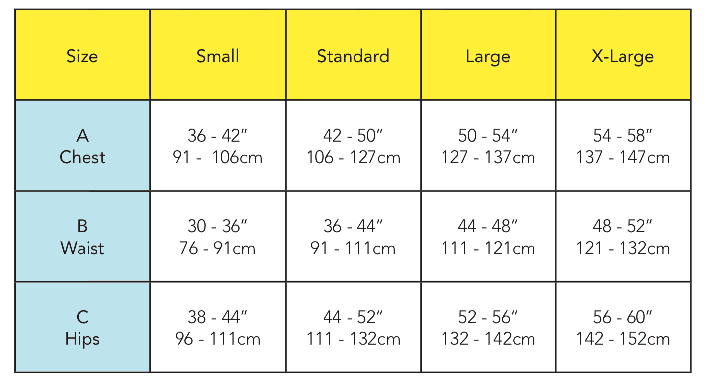 ridgegear safety harness size chart